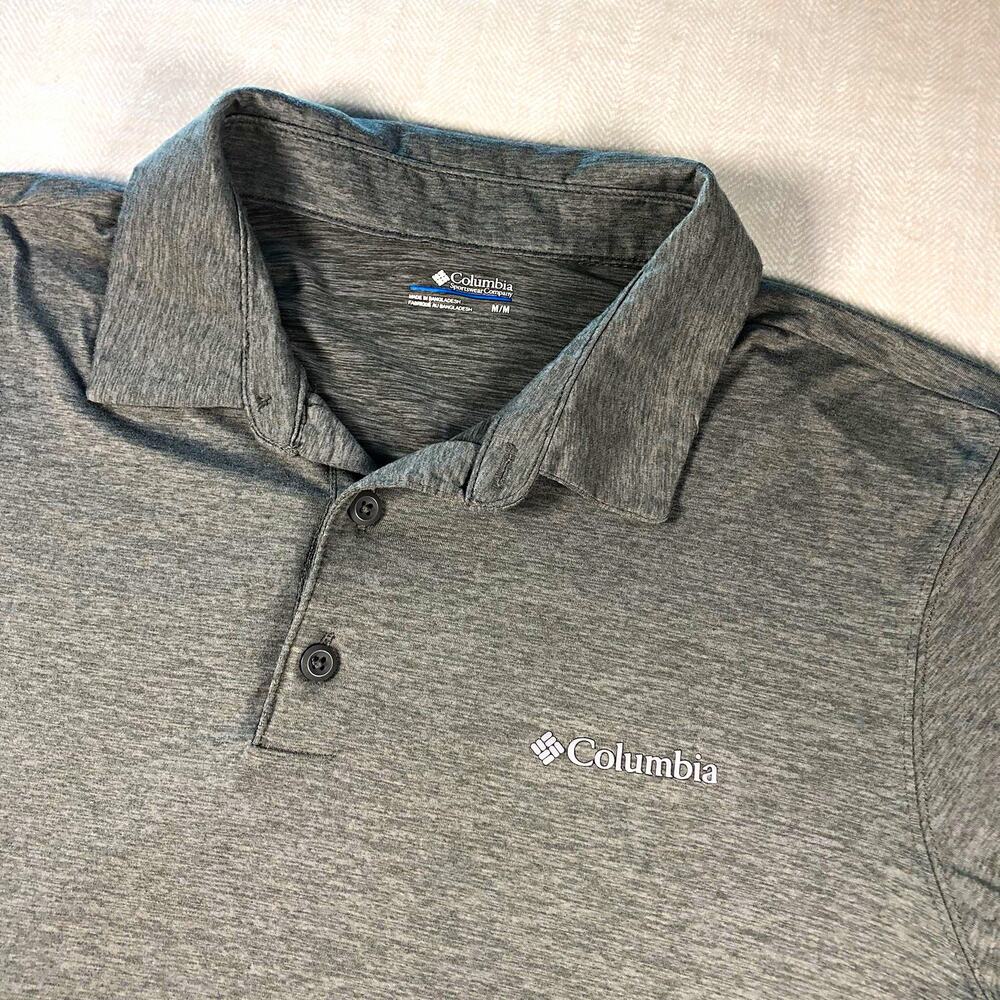 Columbia Omni-Wick Men’s Gray Solid Polo Shirt M Short Sleeve Button Collar